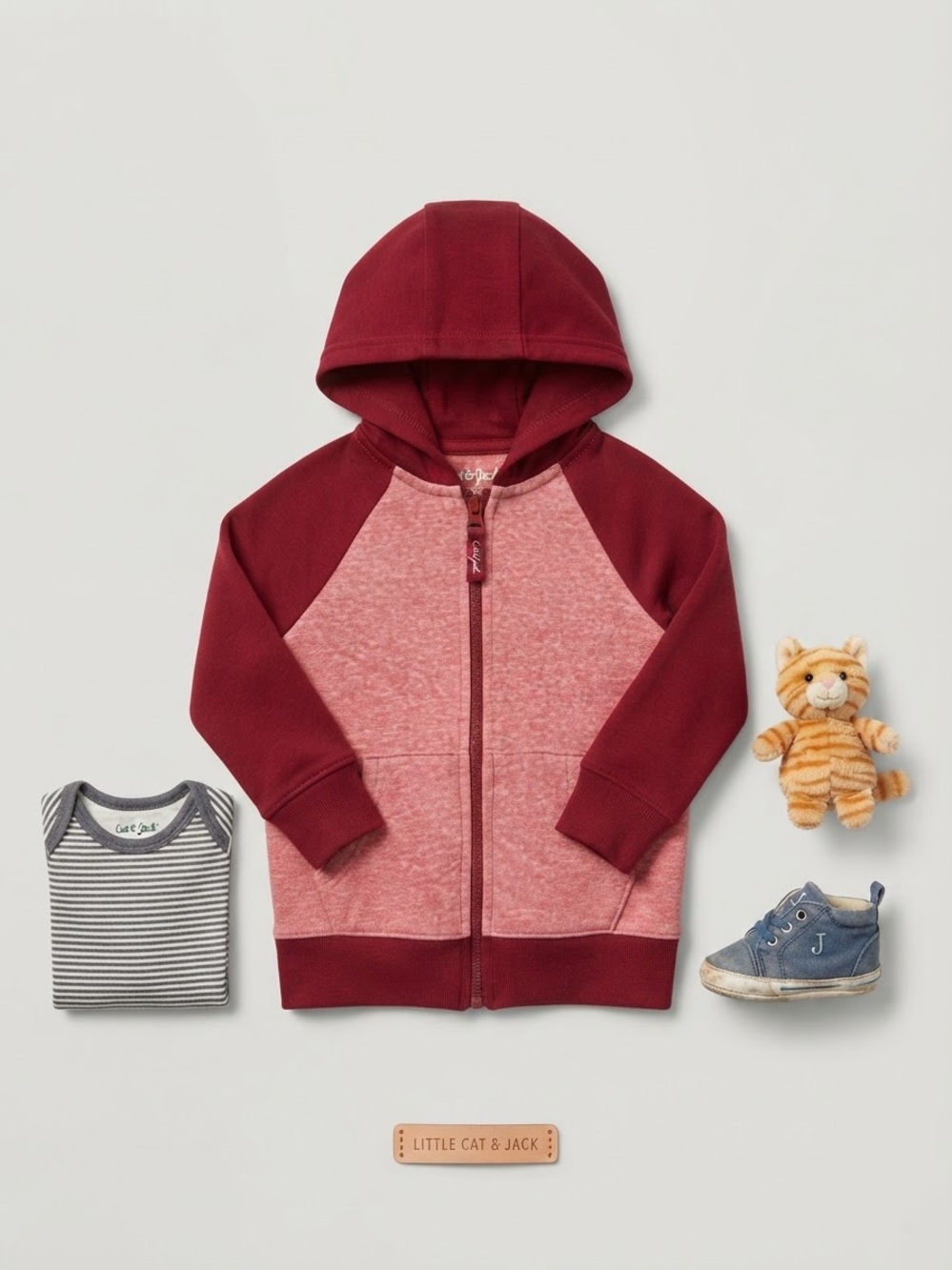 Cat & Jack Maroon and Heathered Pink Zip Hoodie for Kids